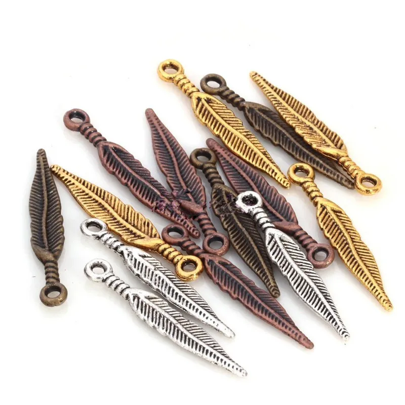 20 шт. 29х5 мм Подвески в форме листа пера для ожерелья фурнитура изготовления
