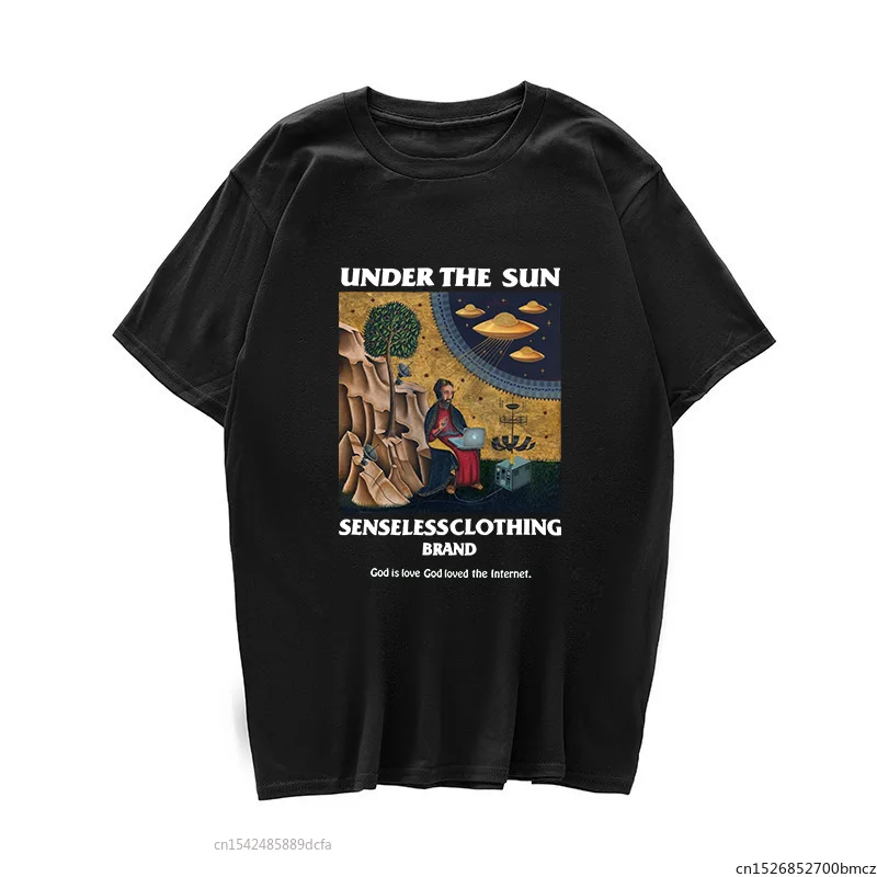 

Funny Jesus Alien UFO Print Short-sleeved T-shirt Hip-hop Casual Streetwear Women Hipster Summer Top Tee
