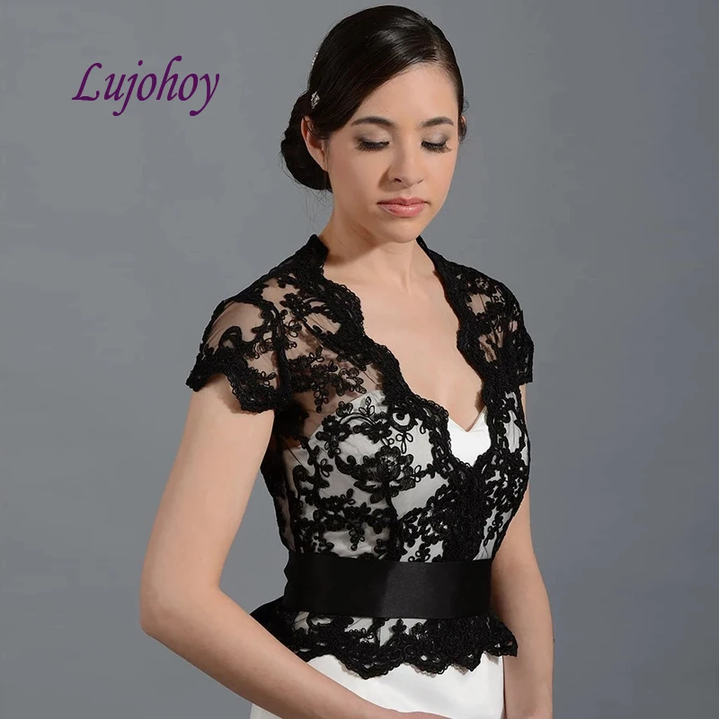 

Black Lace Wedding Shawl Bolero Girls Jacket Removable Shrugs Bridal Bride Women Tulle Evening Wrap Cape