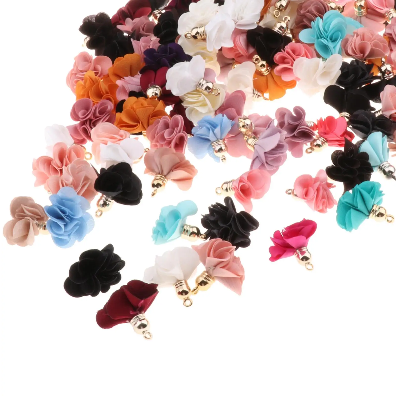 

100-Pack Cloth Flower Pendants Tassel Charms Findings DIY, Chandelier Cap Design