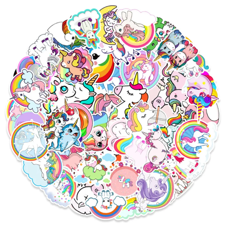 

10/30/50PCS Colorful Unicorn Rainbow Graffiti Decoration Hand Account Suitcase Scooter Waterproof Sticker Toy Wholesale