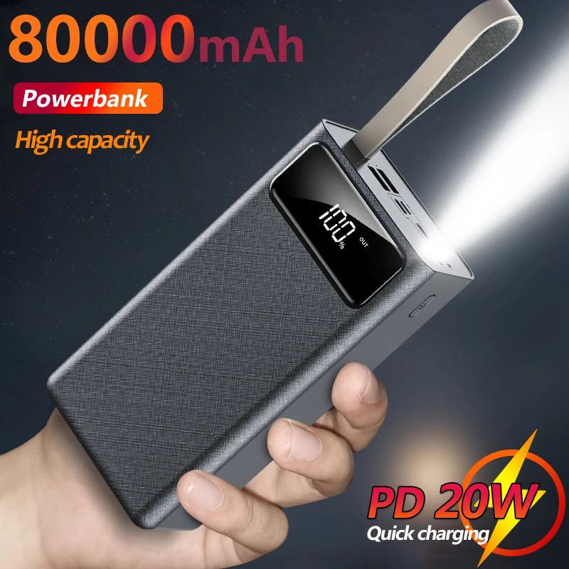 

80000mAh Power Bank External Battery Charger Large Capacity Portable Handheld Charging Digital Display USB LED Light