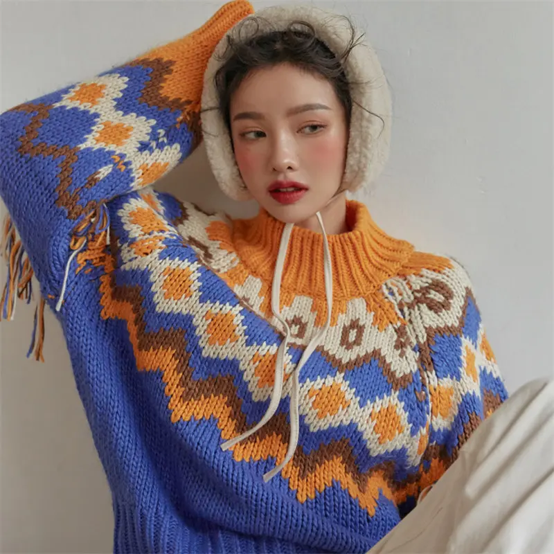 

National Style Tassel Color-Hit Sweet Gentle Soft All Match 2020 Streetwear High Quality Women Warm Sweaters