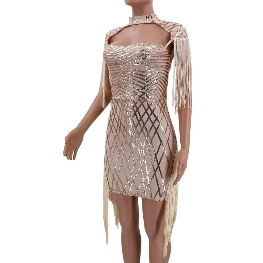 Женское летнее модное сексуальное платье с бахромой однотонное элегантное для