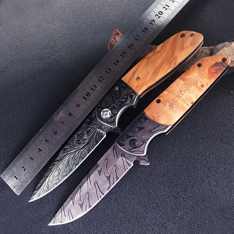 

9-Inch Folding Knife Damascus Leopard Blade EDC Self-Defense Tool Man Vs. Wild High Hardness Sharp Saber