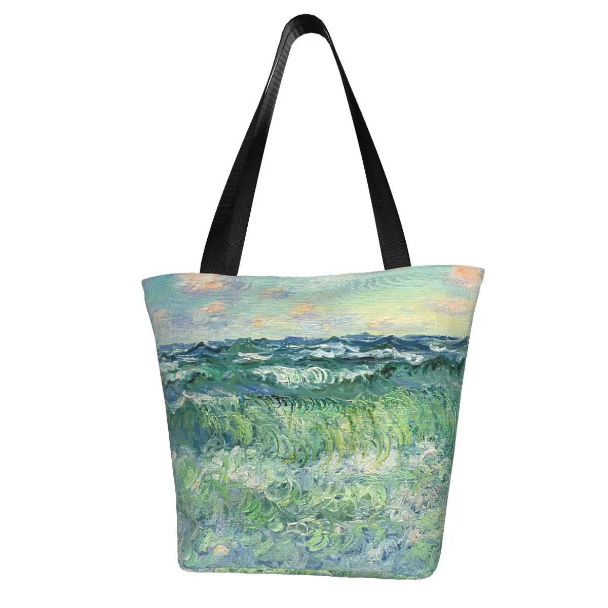 Monet,Seascape, Pourville,1881 Shopping Bag Aesthetic Cloth Outdoor Handbag Female Fashion Bags