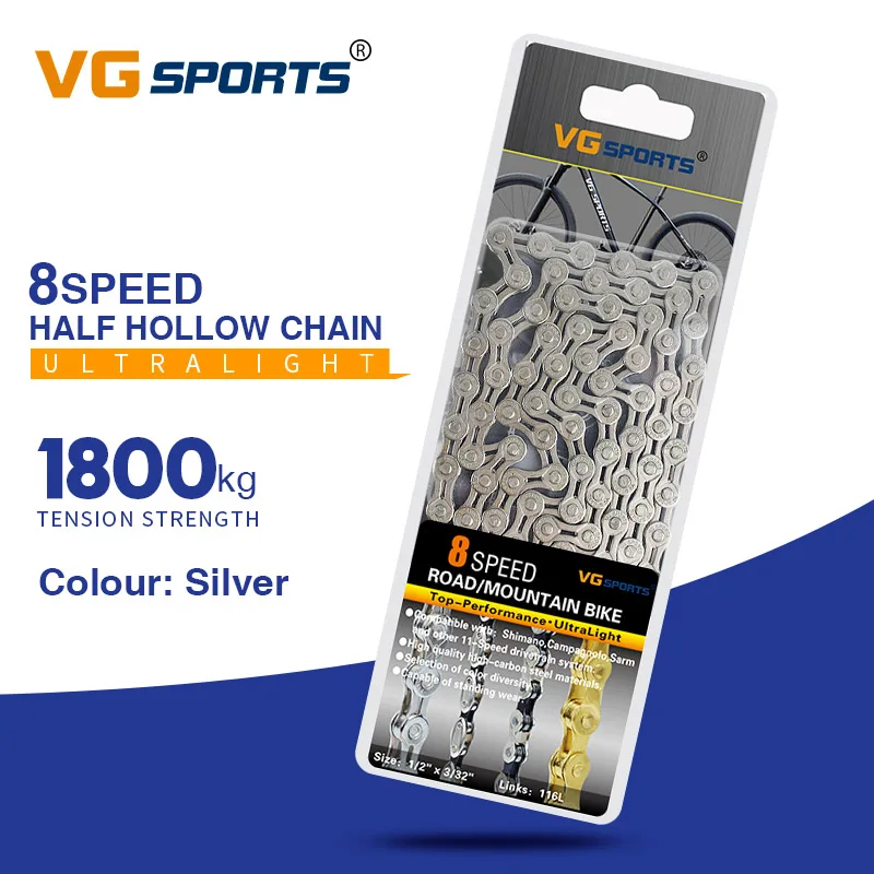 8s half hollow yin VG Sports 8 9 10 11 цепь для скоростного велосипеда Серебряная полуполая велосипедная цепь для горного велосипеда полые цепи сверхлегкие 116л золотые - Цвет: 8s half hollow yin