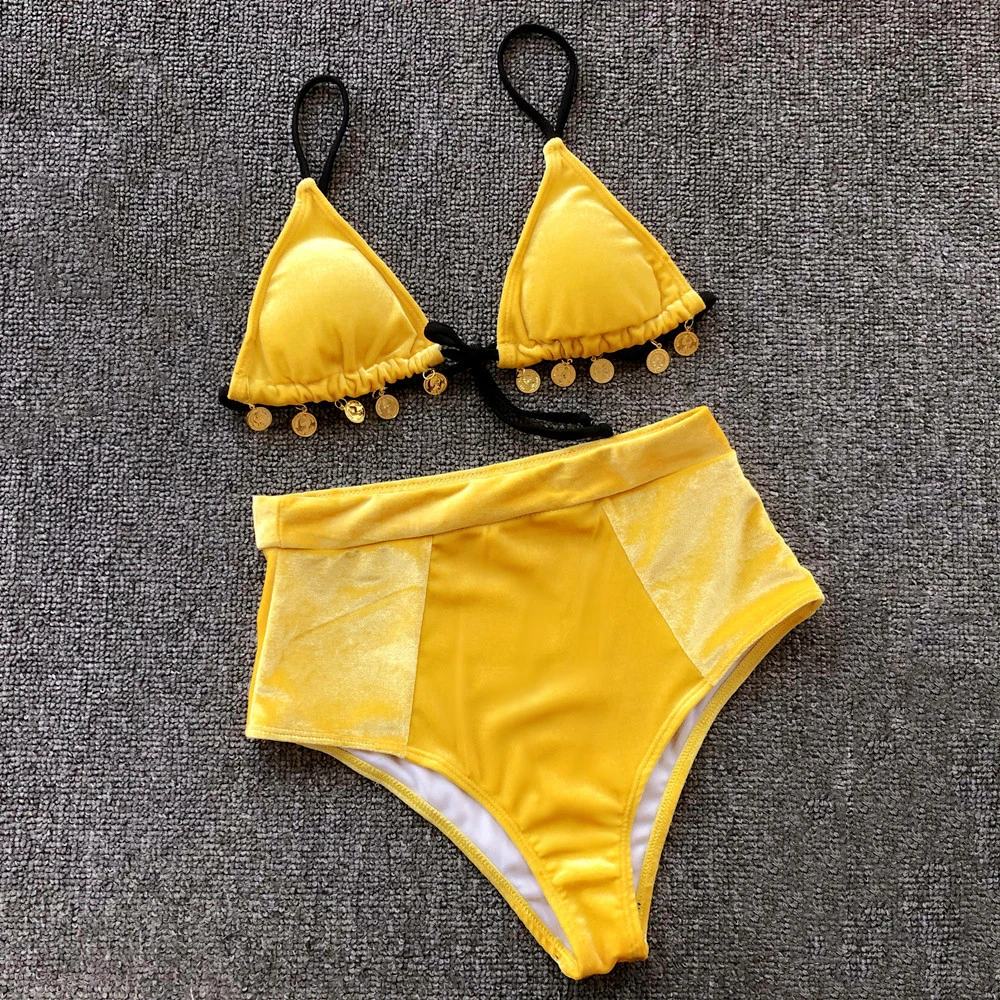 Бархатный комплект бикини сексуальное пуш ап однотонный зеленый купальник