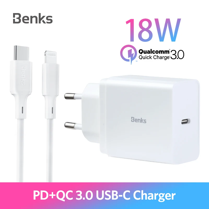 Benks 18W USB C PD 3 0 адаптер быстрой зарядки 5V 3A/9 V 2A портативное быстрое зарядное