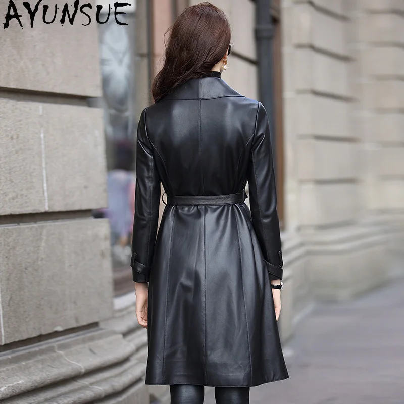 AYUNAUE Genuine Leather Jacket Women Long Sheepskin Coat Autumn Winter Windbreaker Women's Leather Jackets 2020 BL2020T746 4134