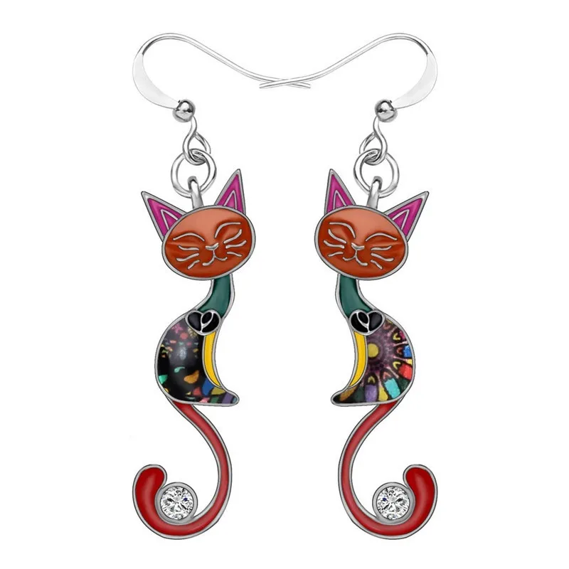

Hot Sale Personality Temperament Ladies Colorful Cat Earrings Fashion Multi-color Animal Carving Earrings Whole Sale Earrings