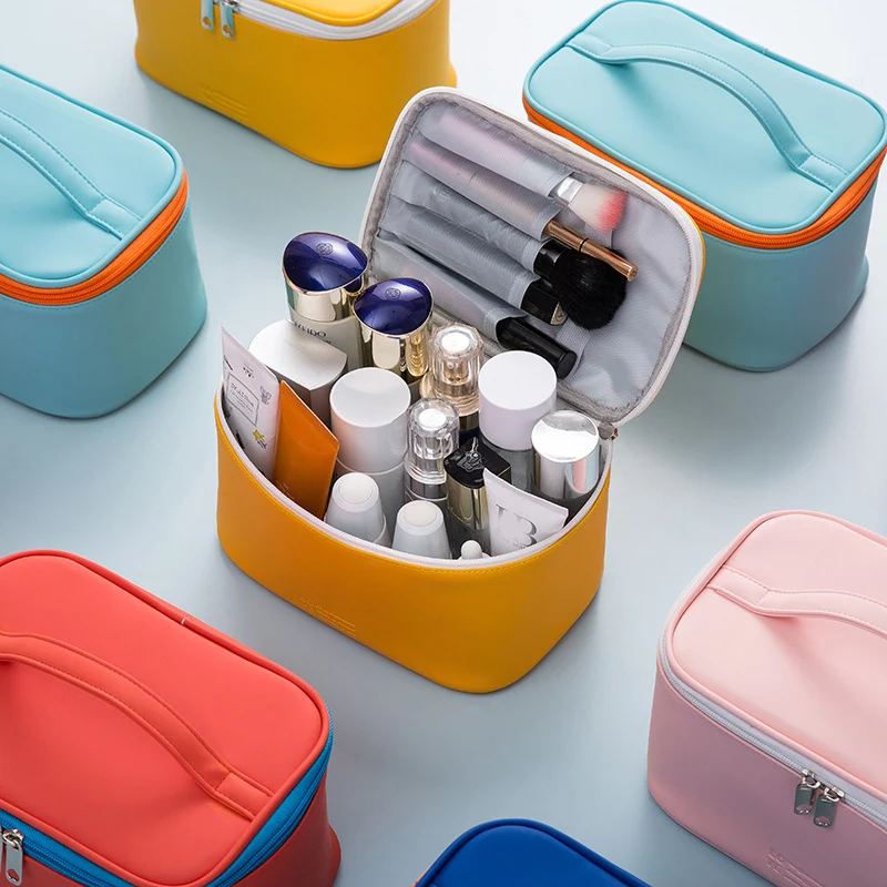 Pu Portable Cosmetic Bag Portable Cosmetic Box Large Capacity Storage Bag Cosmetic Storage Box