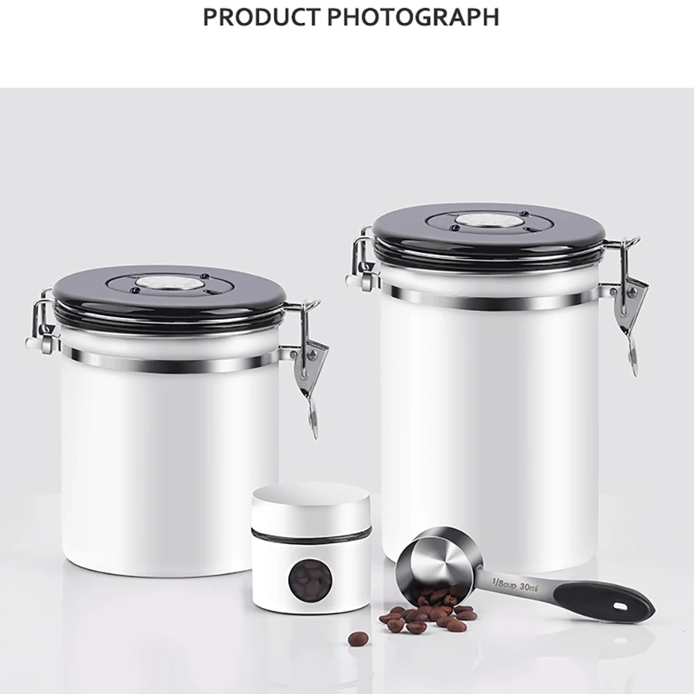 

Новинка 2021, Воздухопроницаемый резервуар из нержавеющей стали 304 с стальной ложкой, Воздухопроницаемый резервуар для кофейных зерен 500 г/750 ...