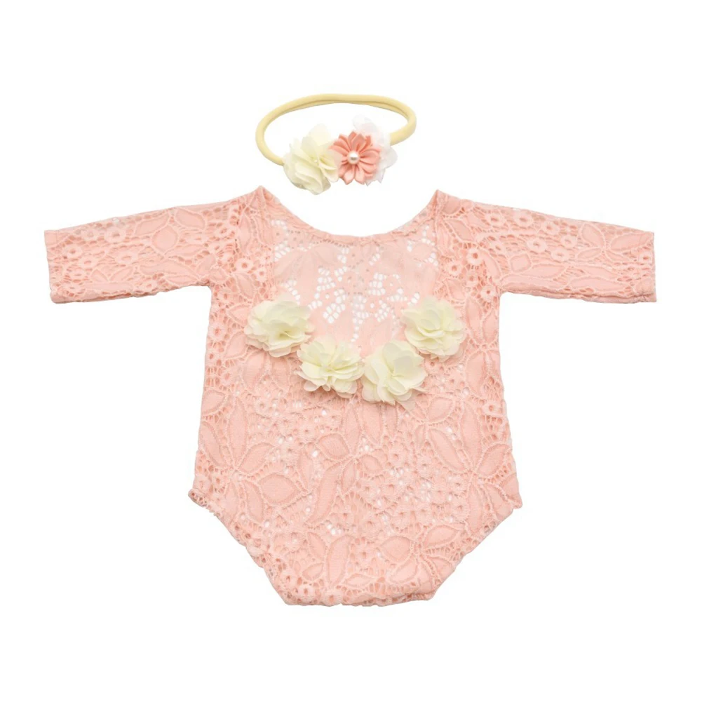 

Girl Photography Prop Giggle Angel With Flower Headband Newborn Lace Romper Jumpsuit Soft Gift Princess Outfit Baby Shower Cute