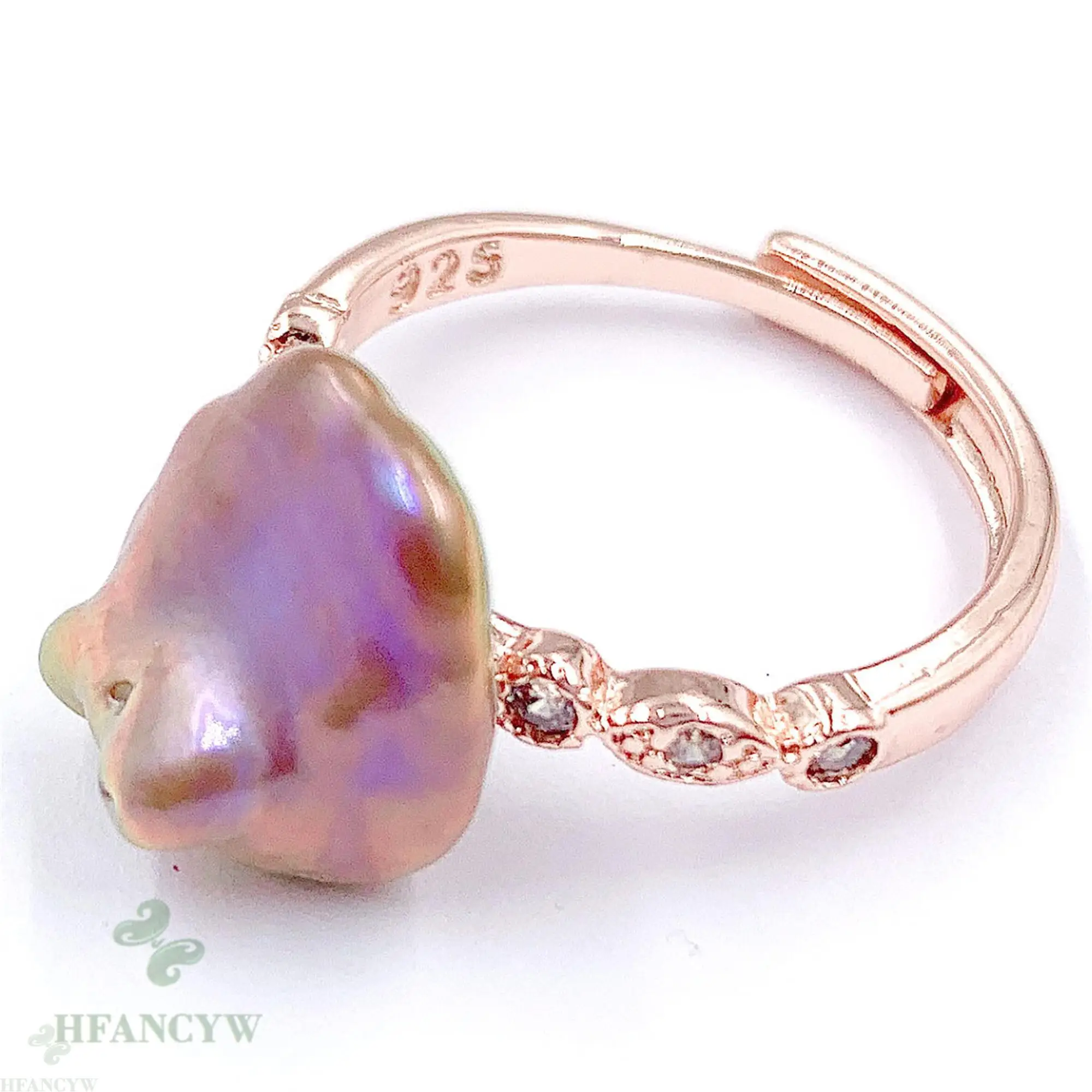 Фиолетовый барочный жемчуг Открытый регулируемый розовое золото кольцо