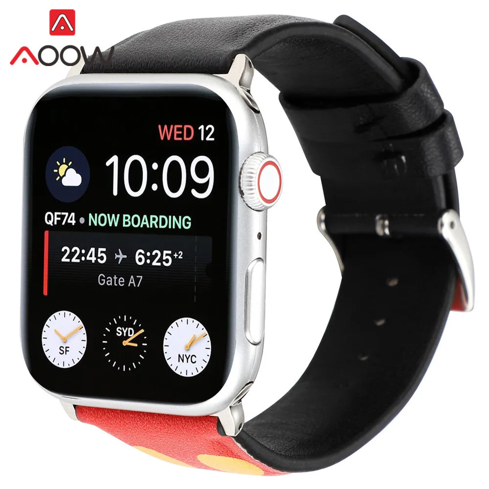 Кожаный ремешок для часов с мультяшным принтом для Apple Watch 40 мм 44 мм 38 мм 42 мм Микки браслет с подвеской в виде мыши ремешок для iWatch 1 2 3 4