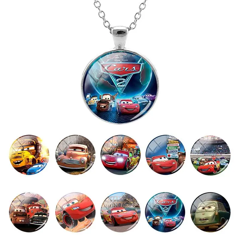 

Disney Cars Characters Image Glass Dome Necklace Charms Pendant Necklace Cabochon Cartoon Peripheral for Boys Men Jewelry FWN750