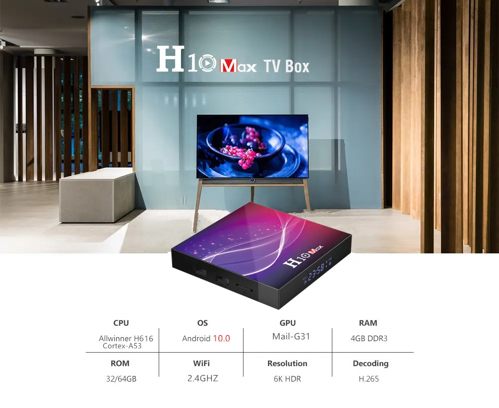 ТВ приставка H10 Max Smart Android 10 0 телеприставка H616 четырехъядерный 64 бит 4 Гб RAM 32 ГБ/64 ROM