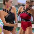 Новинка 2019, сексуальный цельный купальник с высоким вырезом, бандажный, с перекрестной спинкой, монокини, черный купальник, женский купальный костюм, maillot de bain femme