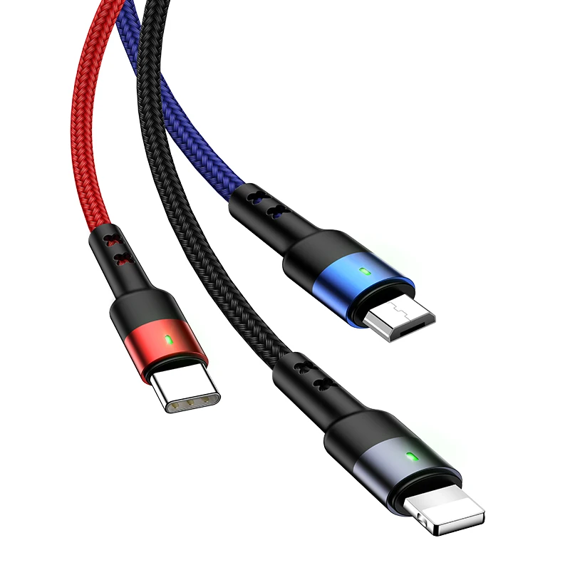 USAMS 4 в 1 3 в 1 мульти usb кабель зарядное устройство для iPhone samsung huawei xiaomi зарядный кабель системы освещения micro usb type-c - Цвет: 3 in 1 cable