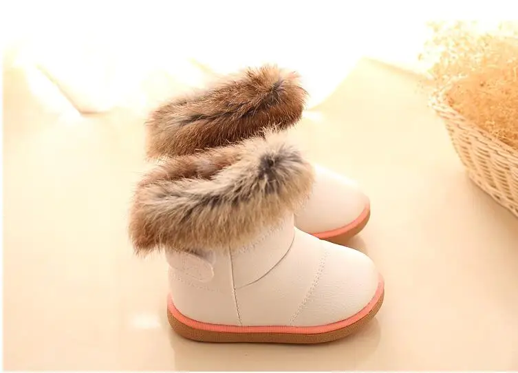 Children Casual Boots Rabbit Fur New Winter Boots Boys Girls Shoes Fashion Leather Soft Warm Snow Boots EU 21-30