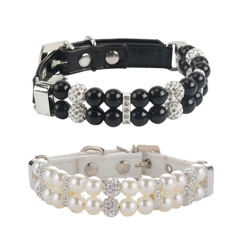

Dog Pearl Collar PU Leather Cat Dog Collar Artificial Rhinestone Pearl Pet Collars For Small Dogs Necklace Wedding Birthday Gift