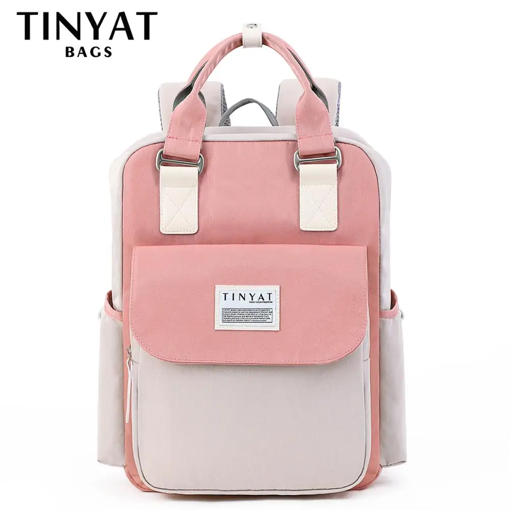 tinyat candy women canvas backpack waterproof feminina laptop backpack 15 pink patchwork school backpacks bags for teenage girls free global shipping