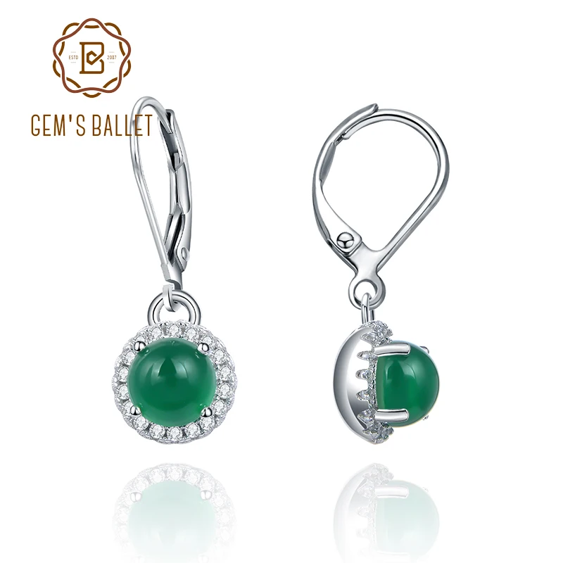 

GEM'S BALLET 925 Sterling Silver Gemstone Earrings Natural Green Agate Leverback Dangle Earrings For Women Wedding Fine Jewelry