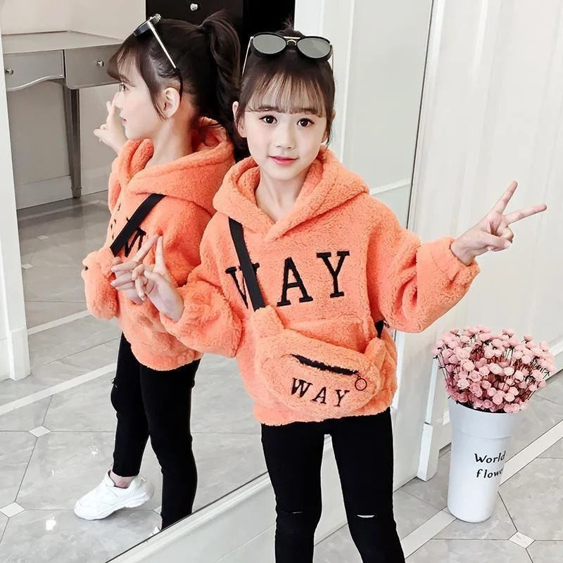 

New Hooded Spring Winter Warm Clothes Girls Sweater Kids Plus Velvet Toddler Teens Tops Thicken Children Cute Christmas Gift