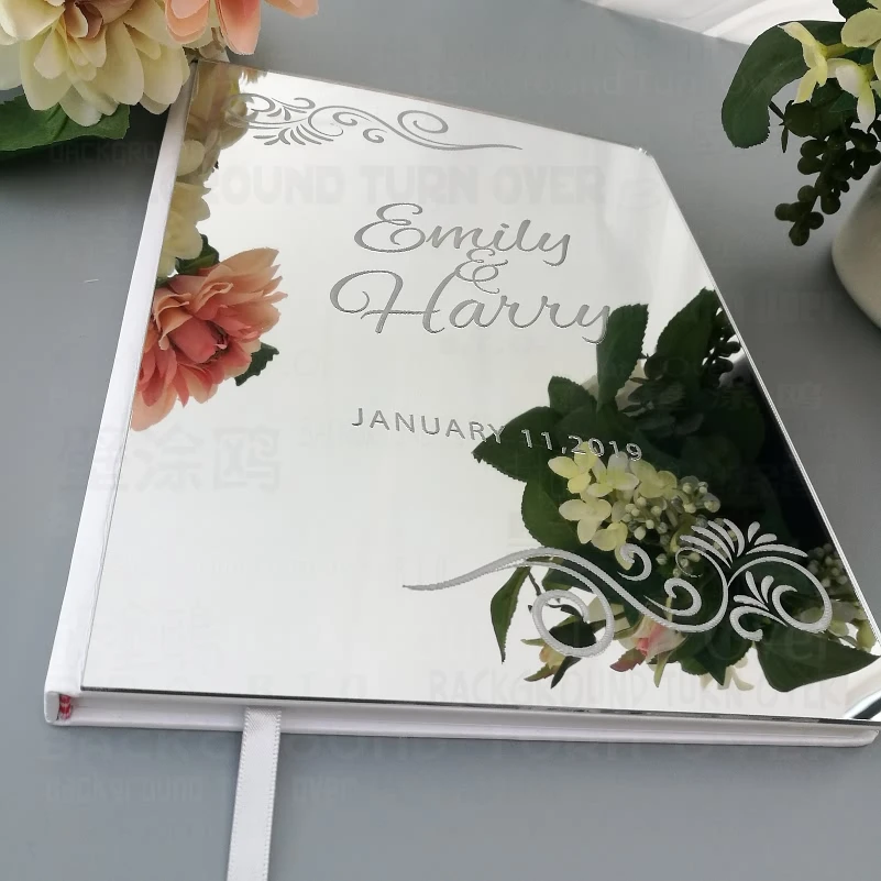 Guest Book Wedding Personalized Guestbook Signature Decor Engrave Carve Mirror Customized Names Date Cover Gift Rustic G018 | Дом и сад