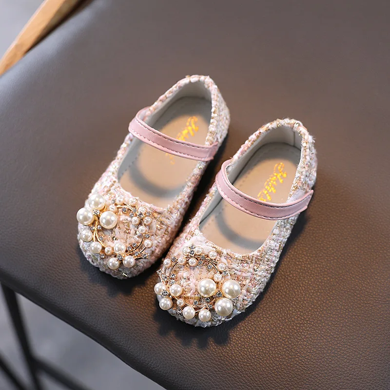 

Kushyshoo Kids Moccasins 2021 Fashion Pearl Hook&Loop All-match Toddler Girl Flats Non-slip Breathable Wearable Princess Shoes
