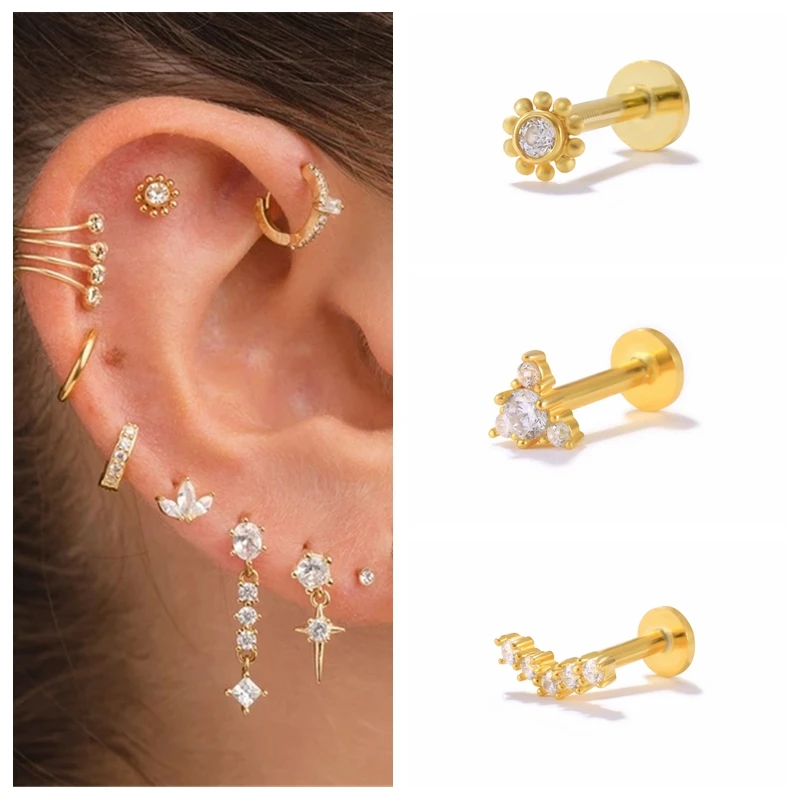 

CANNER 1pc Real Earrings Silver 925 2021 Trend Earring For Women Flat Thread Stud Earrings Piercing Mujer Boucle Oreille Femmel