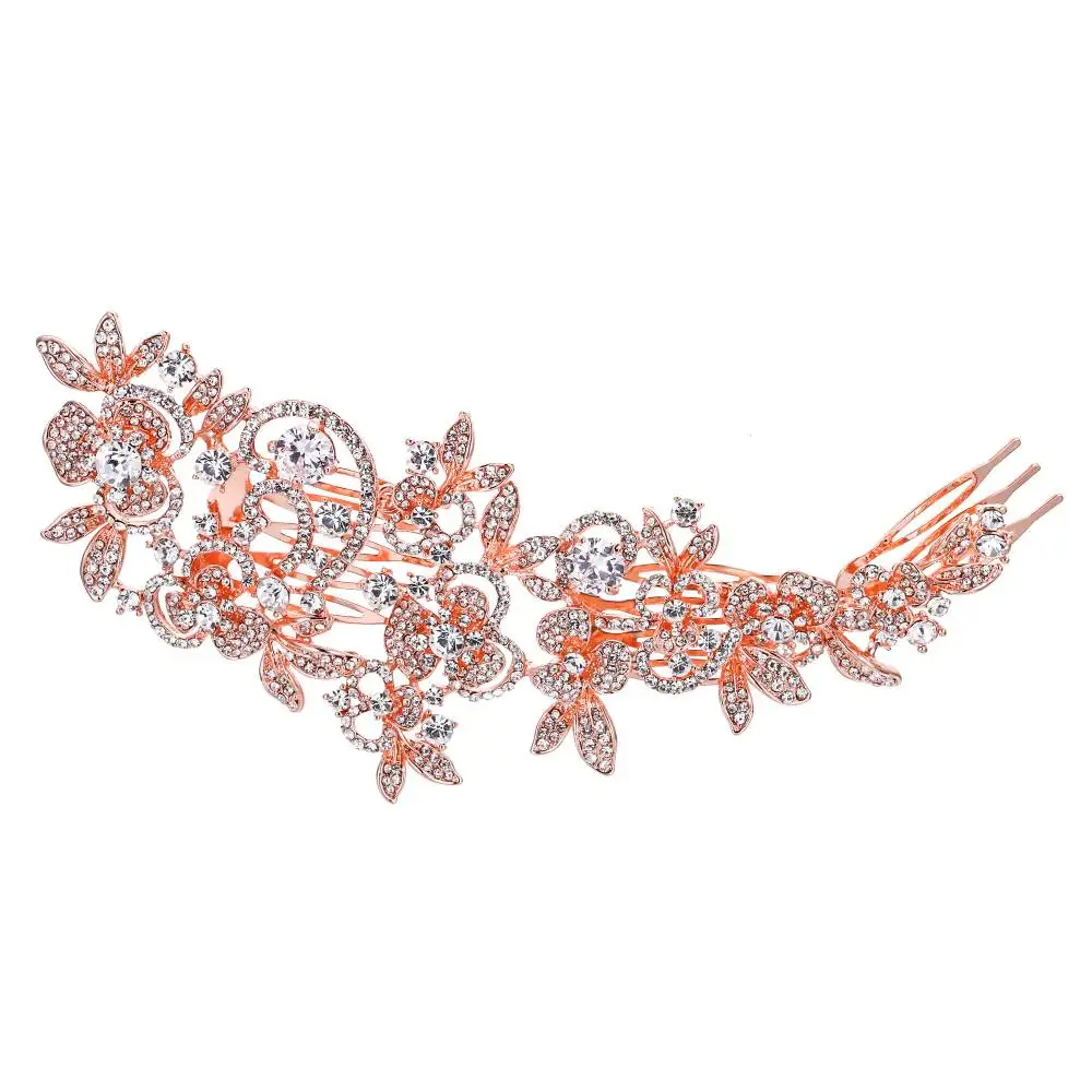 Rose Gold Tuliper цветок Свадебные украшения для волос головной убор для волос гребень Циркон Свадебные аксессуары для волос вечерние украшения подарок - Окраска металла: Rose Gold