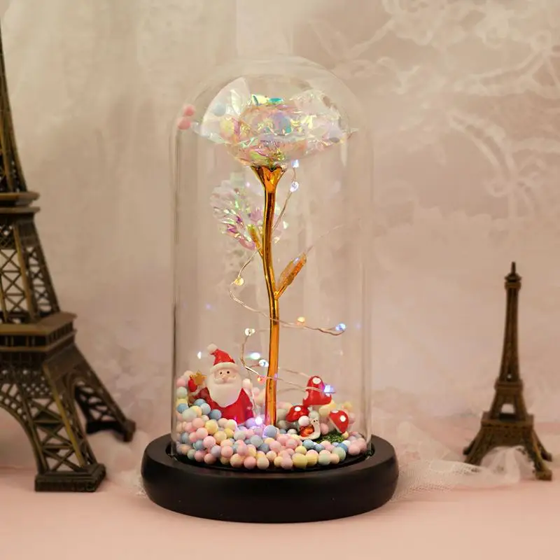 

Artificial Eternal Rose LED Light Beauty The Beast In Glass Cover Christmas Home Decor For Mother Valentines Day new Year Gift