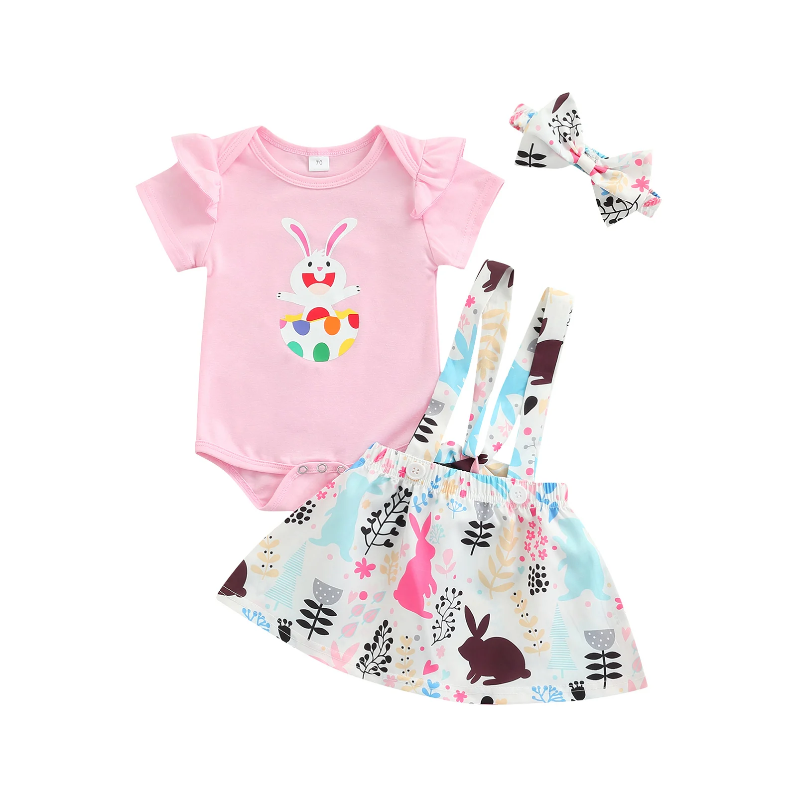 

Lioraitiin 0-24M Newborn Infant Baby Girl 3Pcs Easter Clothing Set Short Sleeve Animal Printed Bodysuit Top Skirt Pink Outfit