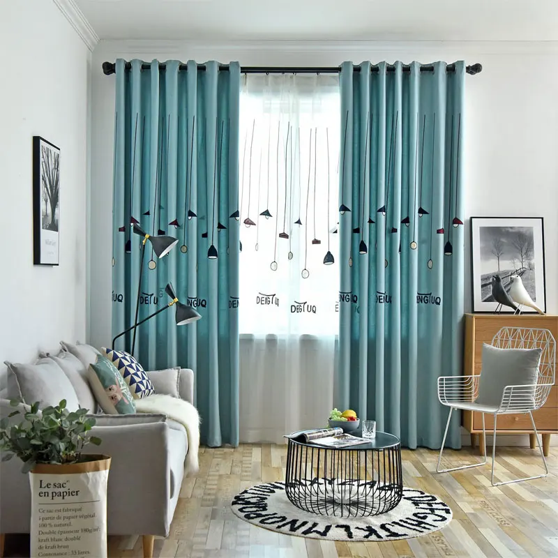 Скандинавский современный стиль шторы на заказ лампа с вышивкой спальня