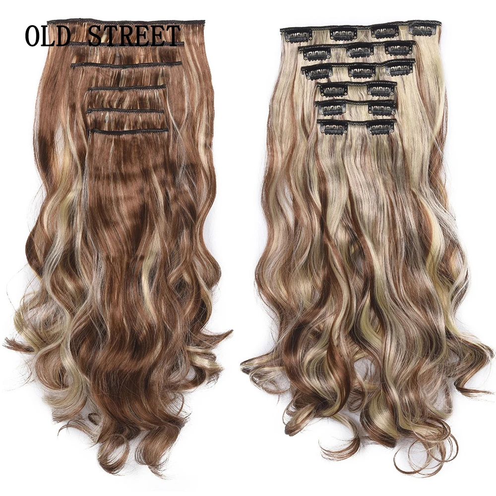 

Long Wave Straight Clip in Hair Extensions for Women Body Wavy Synthetic Heat Resistant 16 clips Hairpiece 6pcs/set