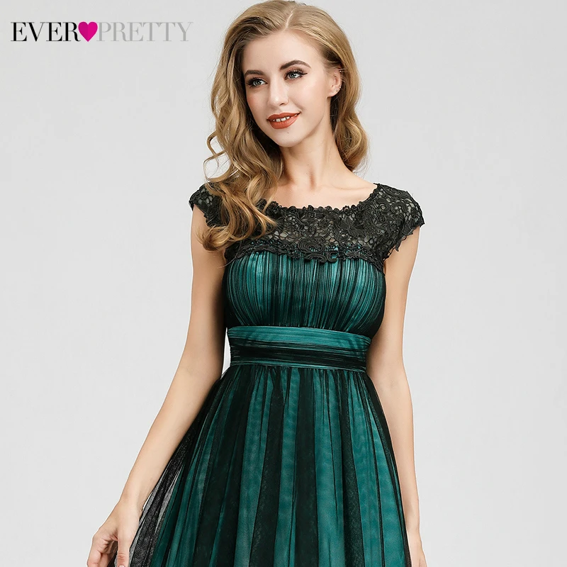 Элегантные вечерние платья, длинные платья Ever Pretty EZ07970DG трапециевидной формы с аппликацией и круглым вырезом, вечерние платья из тюля, Vestido Noche Elegante