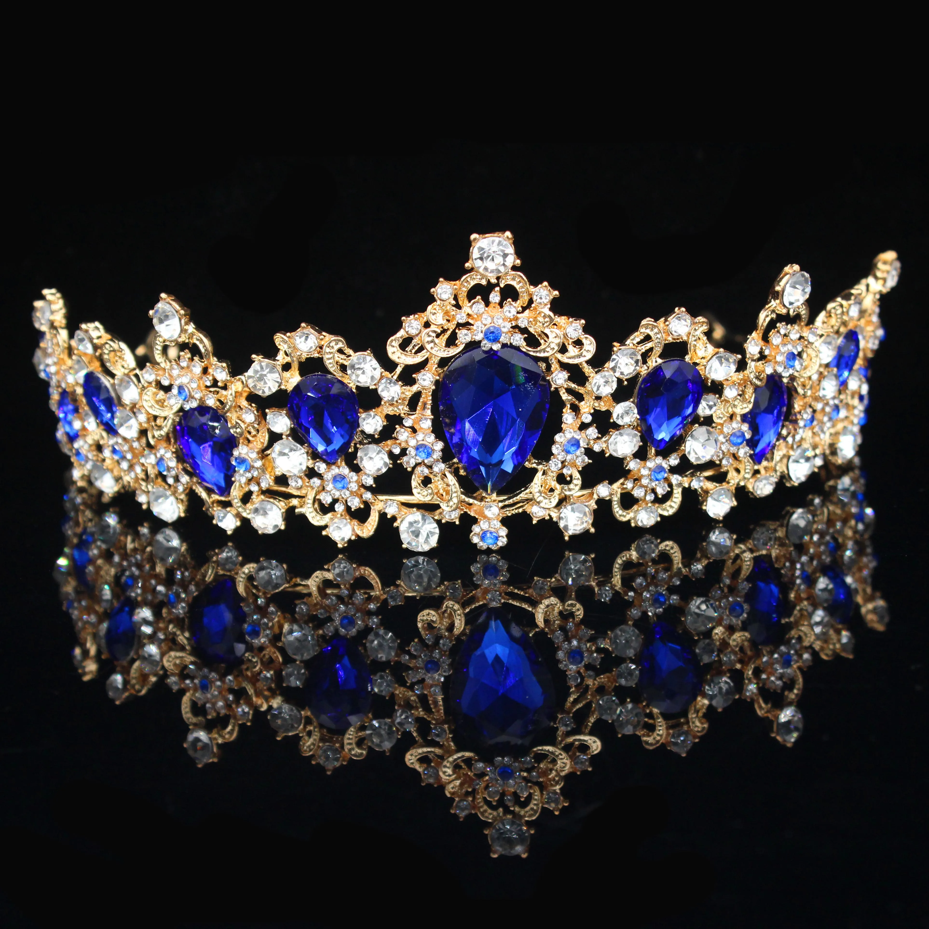 Gold Blue 21 Винтажная диадема в стиле барокко, Королевская корона невесты, корона для женщин, головной убор для выпускного, свадебные диадемы и короны, ювелирные изделия для волос, аксессуары - Окраска металла: Gold Blue 21