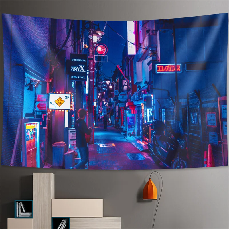 

FFO Tokyo Metropolitan Nightlife Tapestry Japanese Wall Hanging Bedroom Home Decor Bohemian Decorative Hippie Printed Tazip