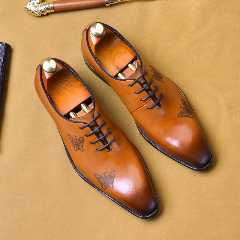 

Туфли мужские деловые, натуральная кожа, оксфорды, на шнуровке, заостренный носок, обработка воском, классические, для свадьбы, A147