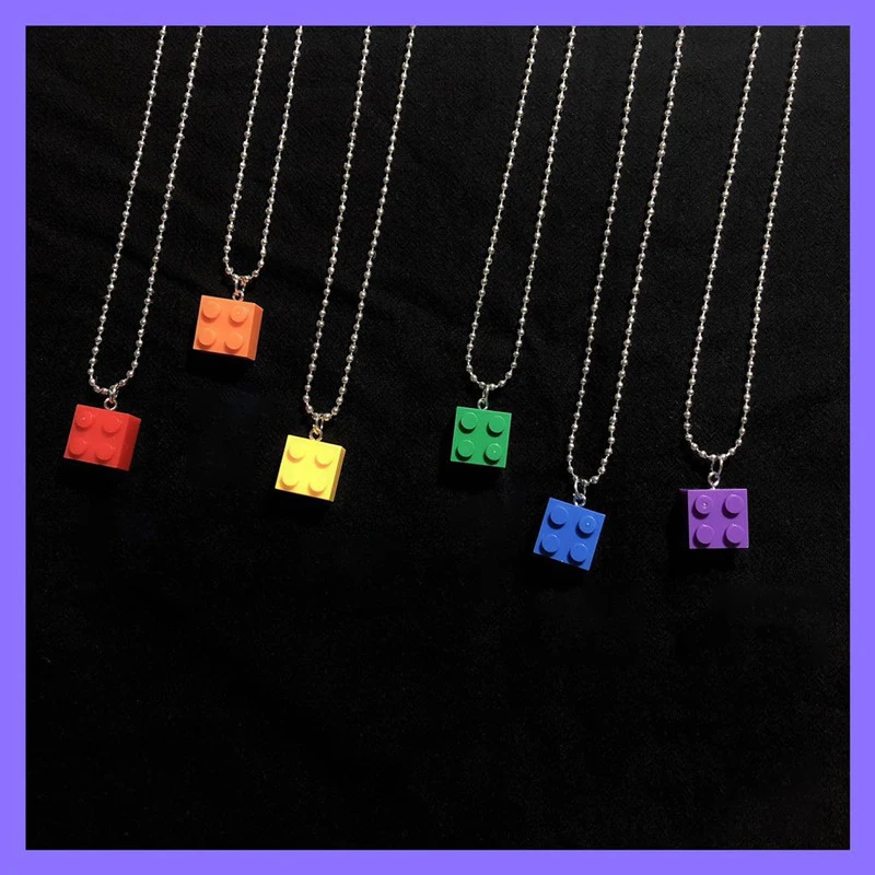 

Multicolor Building Block Necklace Keychain Splicing Necklace Heart-Shaped Puzzle Elements Party Couple Valentines Girl Gifts