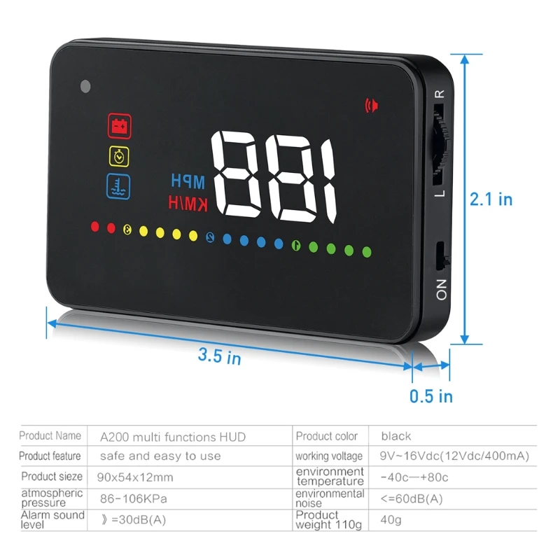 

A200 Auto HUD Head-Up Display Car-styling Hud Display OBD Scanner Overspeed Warning Windshield Projector Alarm System