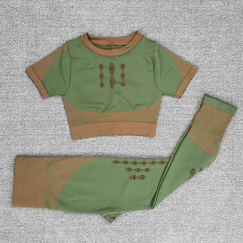 Новый Бесшовный комплект для йоги спортивная одежда фитнеса женские леггинсы