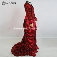 custom graceful red tartan long sleeves 187090s victorian bustle ball gowns dressparty costumes for women