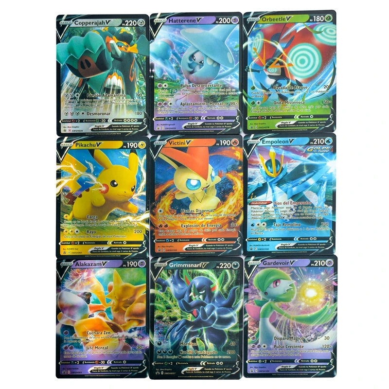 VMAX espa&ntilde;ol tarjetas de Pokemon juego batalla carta comercial de energ&iacute;a brillante tarjetas no repetidas-2