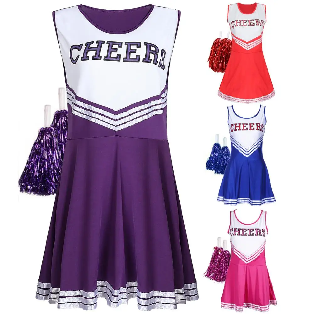 

Sexy Ladies Girl School Cheerleader Costume Musical Glee Cheer Girls Stage Performance Fancy Dress XS-XXL