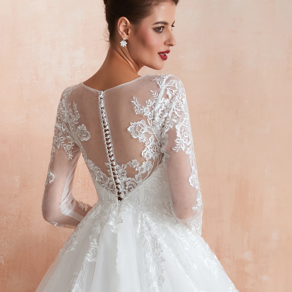 

Lurxy Wedding Dresses 2019 Lace Jwel Lace Ball Gown Bridal Gowns Long Sleeves Plus SIze For Girls Wedding Dress Robe De Mariee