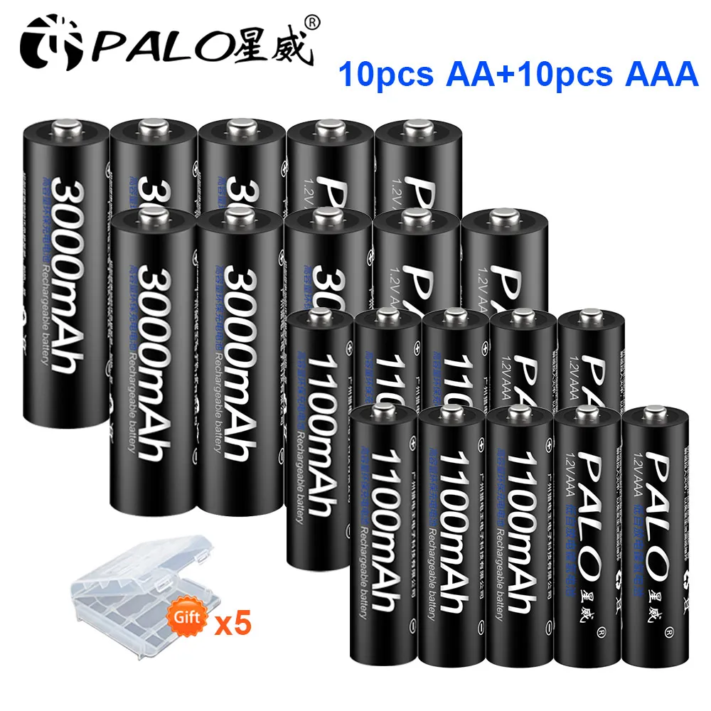 10AA and 10AAA PALO 8 шт. 1,2 V AA перезаряжаемая батарея 3000mah NIMH 1,2 V aa аккумуляторная батарея+ 8 шт. 1100mah AAA батарея для микрофонной игрушки - Цвет: 10AA and 10AAA