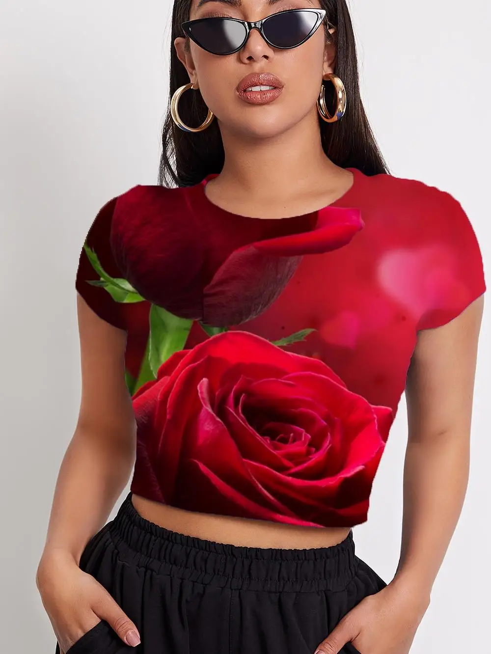 

3d Tshirt Rose Flower T-shirt Women Flowers Funny T shirts Romantic Tshirts Casual Red T-shirts 3d Womens Clothing Punk Rock